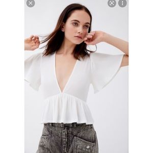 UO Rori ribbed plunging babydoll top